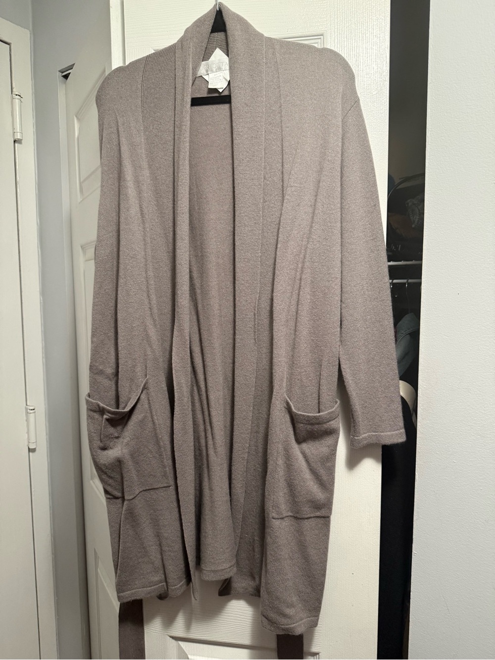 Taupe Open Front Long Cardigan with Pockets